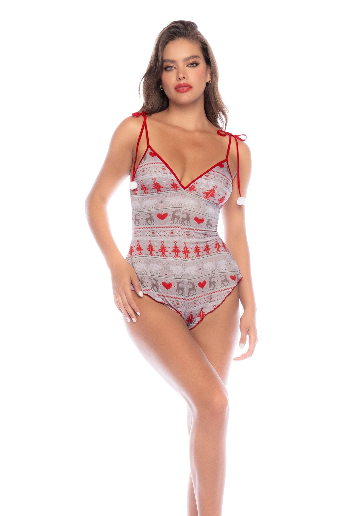 mapale Print / S/M 7596 - Christmas Print Shoulder Tie Silhouette Cheeky Romper SHS-7596-HOPT-S/M-MA 2024 Sexy Christmas Print Shoulder Tie Silhouette Cheeky Romper Apparel &amp; Accessories &gt; Clothing &gt; Underwear &amp; Socks &gt; Lingerie