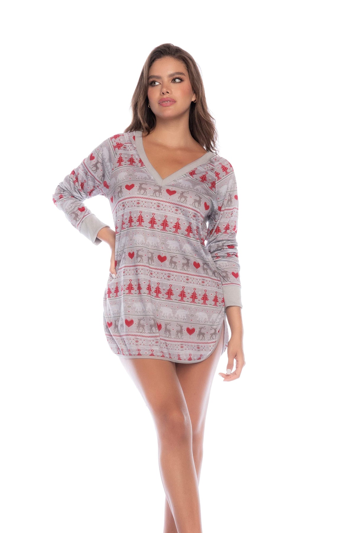 mapale Print / S/M 7597 - Christmas Print Long Sleeved Silhouette Chemise SHS-7597-HOPT-S/M-MA 2024 Sexy Christmas Print Long Sleeved Silhouette Chemise Apparel &amp; Accessories &gt; Clothing &gt; Underwear &amp; Socks &gt; Lingerie