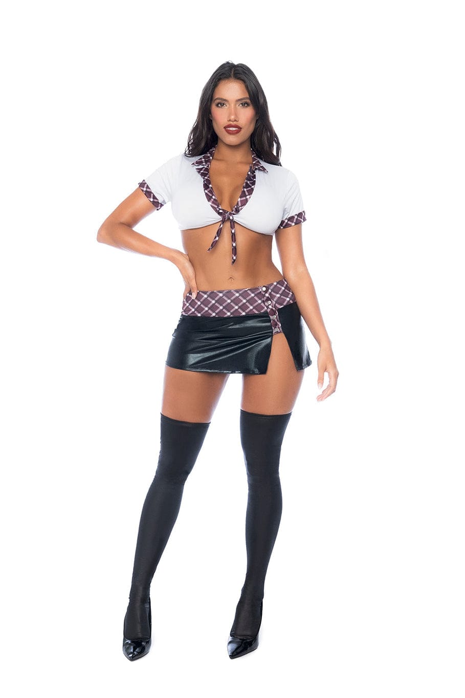 mapale Print / S/M Sexy Plaid School Girl White Front Tie Crop Top & Wet Look Mini Skirt Cosplay Costume SHS-60044-ASHW-S/M-MA Plaid School Girl Croptop Wet Look Mini Skirt Cosplay Costume Apparel & Accessories > Clothing > Underwear & Socks > Lingerie