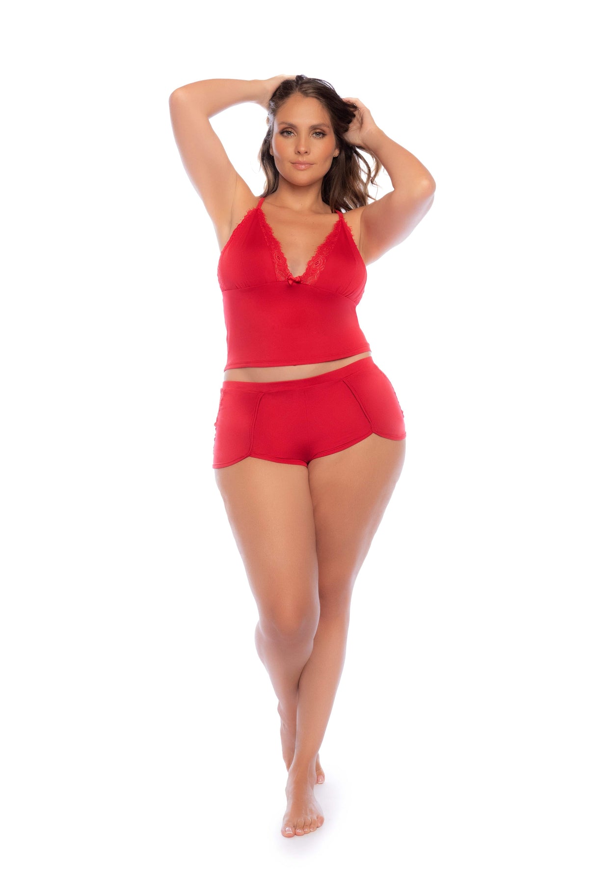 mapale Red / 1/2X 2 Pc. Plus Size Red Eyelash Lace Halter Top &amp; Cheeky Short SHS-7593X-RD-1/2X-MA 2024 Sexy 2 Pc. Red Eyelash Lace Halter Top &amp; Cheeky Short Apparel &amp; Accessories &gt; Clothing &gt; Underwear &amp; Socks &gt; Lingerie