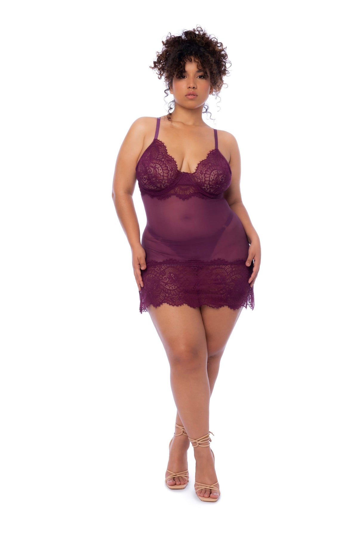 mapale Red / 1/2X Plus Size 2 Pc. Red Eyelash Lace Silhouette Babydoll &amp; Thong Panty Lingerie SHS-7554x-WINE-1/2X-MA 2024 Sexy Plus Size Red Eyelash Lace Babydoll &amp; Thong Lingerie Apparel &amp; Accessories &gt; Clothing &gt; Underwear &amp; Socks &gt; Lingerie