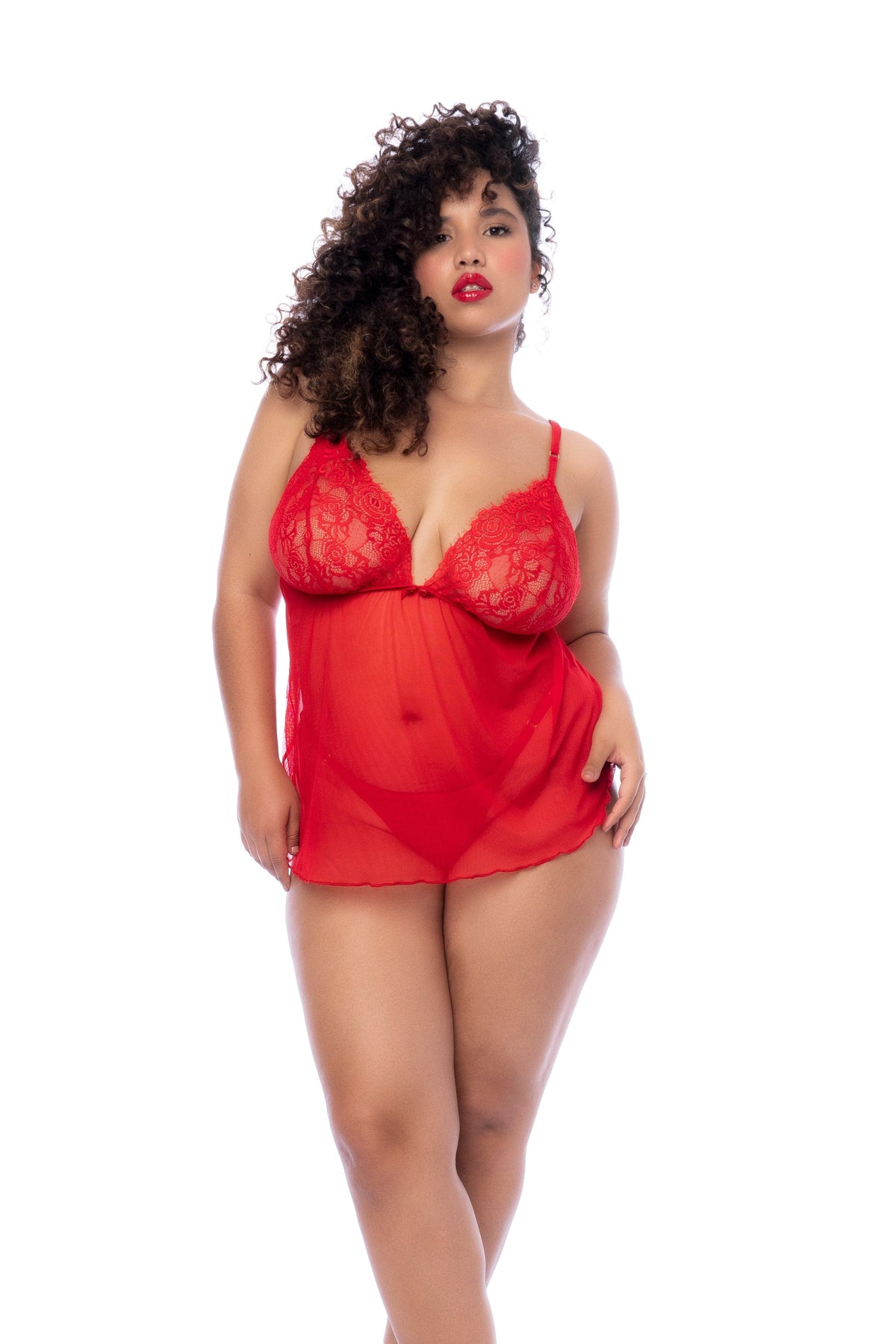 mapale Red / 1/2X Plus Size Red Eyelash Lace Silhouette Babydoll &amp; G-String Thong Panty Lingerie SHS-7562X-RD-1/2X-MA 2024 Sexy Red Eyelash Lace Babydoll &amp; Thong Panty Lingerie Apparel &amp; Accessories &gt; Clothing &gt; Underwear &amp; Socks &gt; Lingerie