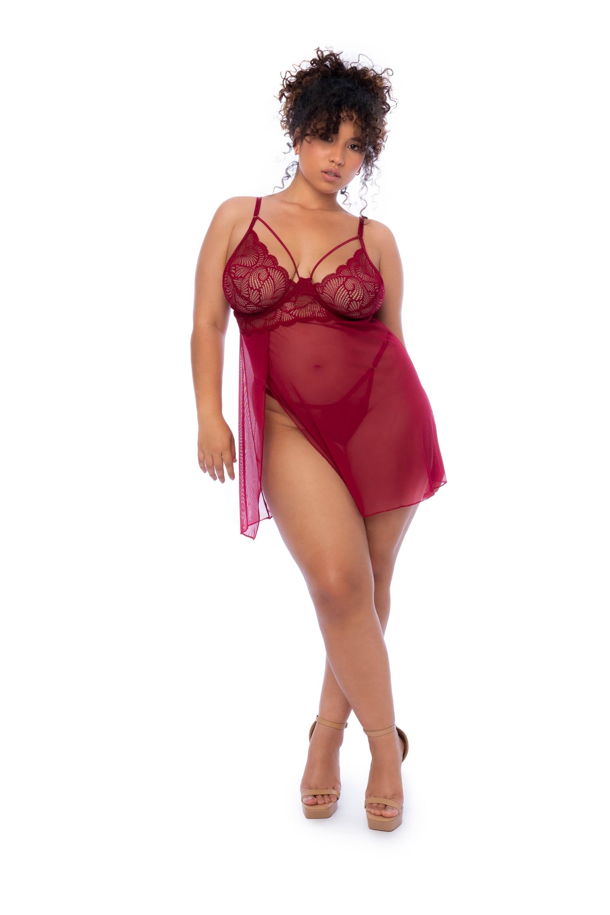 mapale Red / 1/2X Plus Size Red Modern Lace Underwire Babydoll &amp; Thong Panty Lingerie SHS-7555X-ROSW-1/2X-MA 2024 Sexy Red Modern Lace Underwire Babydoll &amp; Thong Panty Lingerie Apparel &amp; Accessories &gt; Clothing &gt; Underwear &amp; Socks &gt; Lingerie