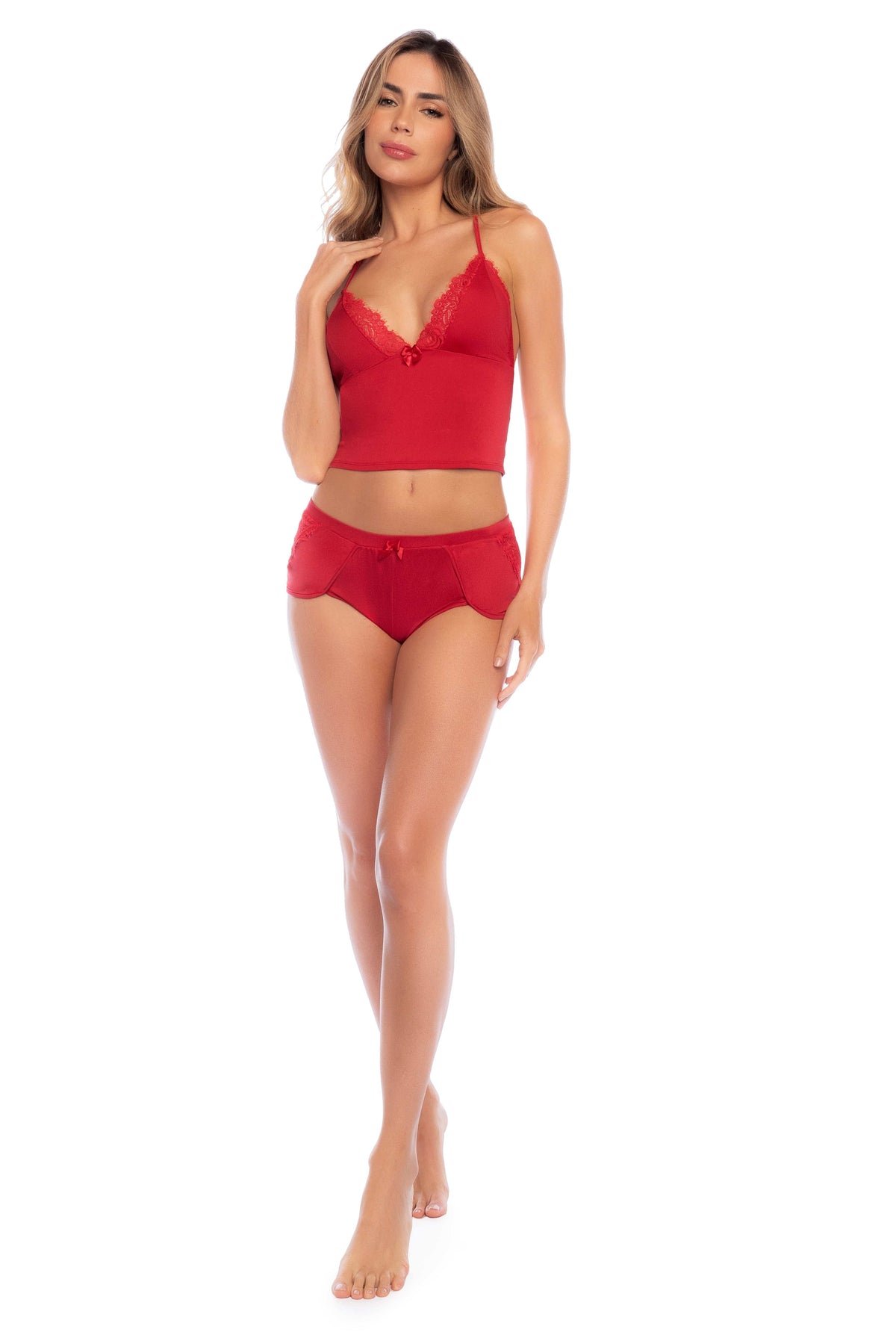 mapale Red / S/M 2 Pc. Red Eyelash Lace Halter Top &amp; Cheeky Short SHS-7593-RD-S/M-MA 2024 Sexy 2 Pc. Red Eyelash Lace Halter Top &amp; Cheeky Short Apparel &amp; Accessories &gt; Clothing &gt; Underwear &amp; Socks &gt; Lingerie