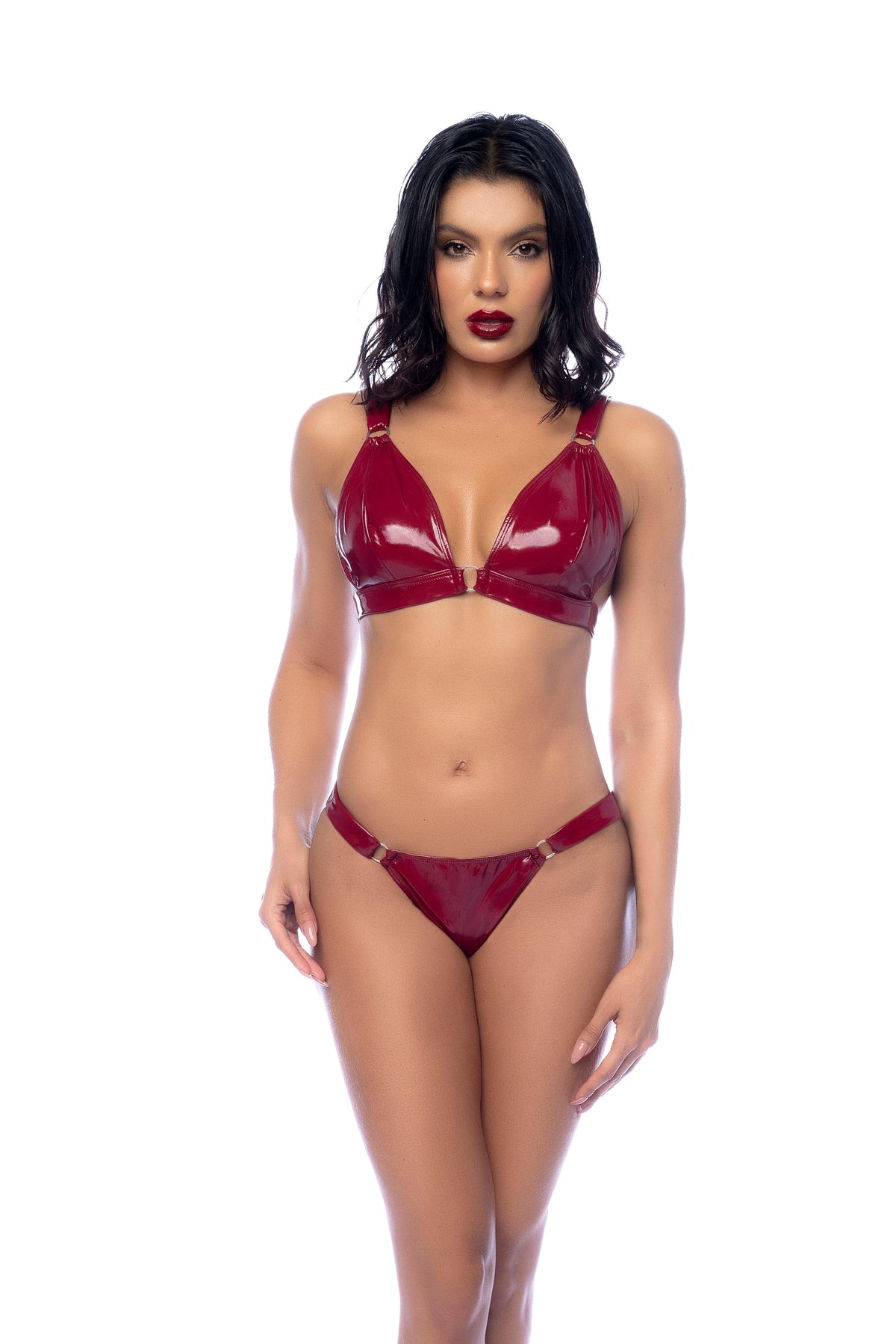 mapale Red / Small 2 Pc. Red Vinyl Set Triangle Latex Bra &amp; Thong Panty Lingerie SHS-2763-GLWN-S-MA 2024 Sexy Red Vinyl Triangle Latex Bra &amp; Thong Panty Lingerie Apparel &amp; Accessories &gt; Clothing &gt; Underwear &amp; Socks &gt; Lingerie