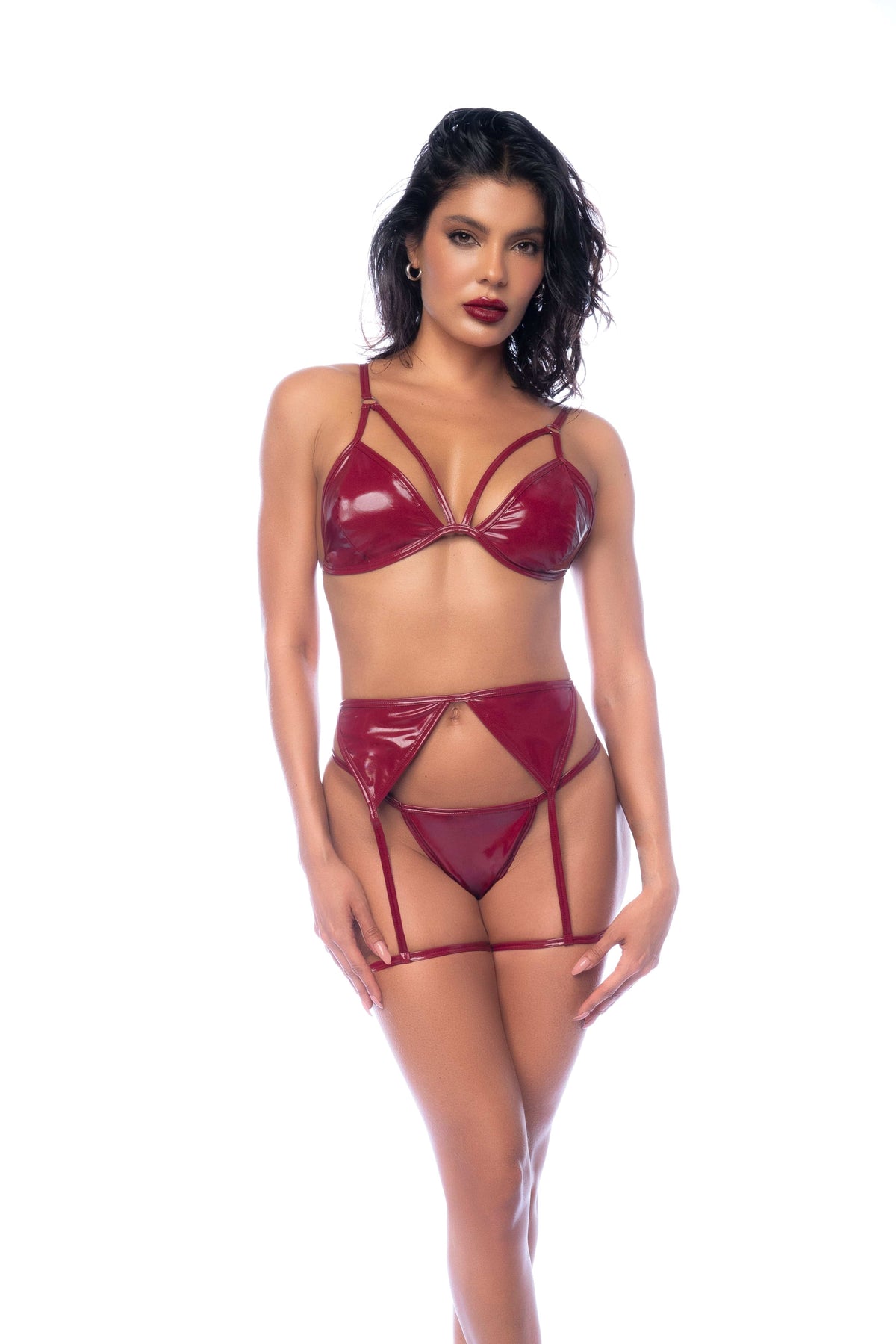 mapale Red / Small 3 Pc. Red Vinyl Set Bralette, Garter Belt &amp; Thong Panty Lingerie SHS-2762-GLWN-S-MA 2024 Sexy Red Vinyl Set Bralette, Garter &amp; Thong Panty Lingerie Apparel &amp; Accessories &gt; Clothing &gt; Underwear &amp; Socks &gt; Lingerie