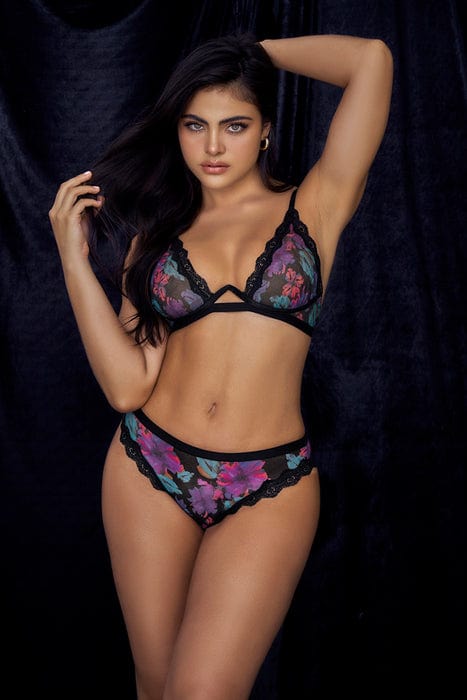 mapale Sexy Black Dream Flower Print Underwire Bra &amp; Cheeky Panty Lingerie Set 2023 Sexy Black Dream Flower Print Bra Thong Garter Lingerie Set Apparel &amp; Accessories &gt; Clothing &gt; Underwear &amp; Socks &gt; Lingerie