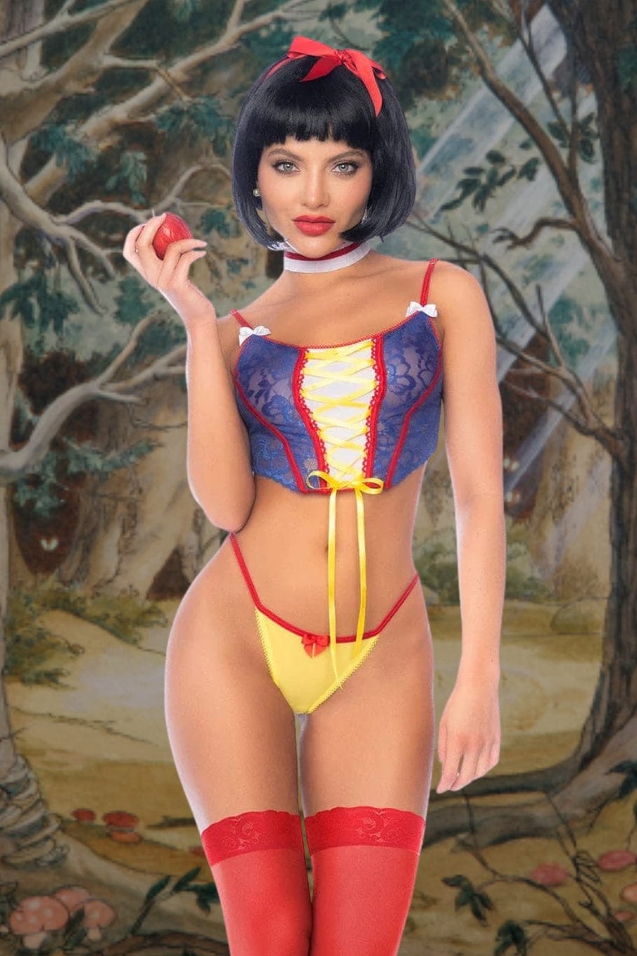 mapale Snow White Lace-up Top, Collar, Headpiece &amp; G-string Thong Cosplay Lingerie Costume Snow White Top, Collar, Headpiece &amp; Thong Lingerie Costume Apparel &amp; Accessories &gt; Clothing &gt; Underwear &amp; Socks &gt; Lingerie
