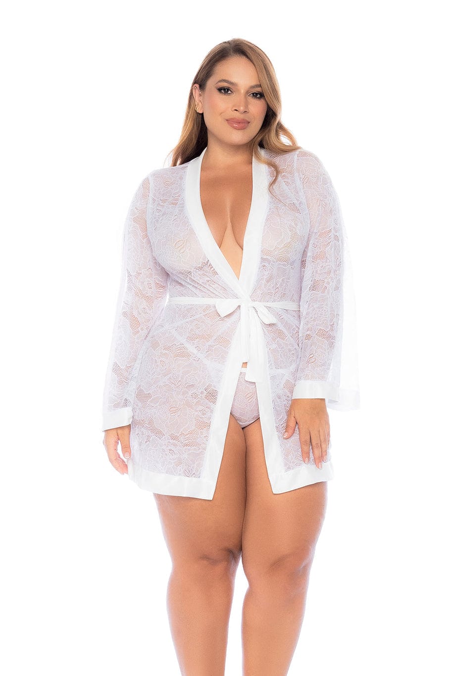 mapale White / 1/2X White Floral Sheer Lace Long-sleeve Mini Robe Lingerie SHC-7611X-WHT-1/2X-MA Sexy White Floral Sheer Lace Long-sleeve Mini Robe Lingerie Apparel &amp; Accessories &gt; Clothing &gt; Underwear &amp; Socks &gt; Lingerie
