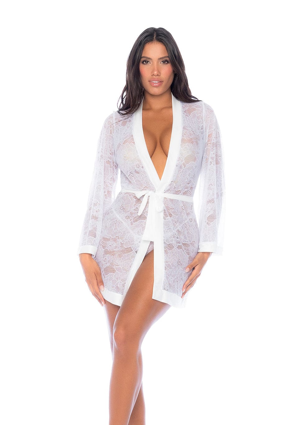 mapale White / S/M White Floral Sheer Lace Long-sleeve Mini Robe Lingerie SHC-7611-WHT-S/M-MA Sexy White Floral Sheer Lace Long-sleeve Mini Robe Lingerie Apparel & Accessories > Clothing > Underwear & Socks > Lingerie