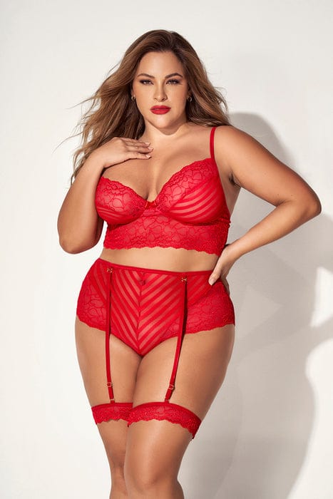 mapale 1/2X / Red Plus White Sexy Red Mesh Heart Lace Top &amp; High Waisted Panty Lingerie SHC-8815X-1/2X-MA 2023 Sexy Red Mesh Heart Lace Top High Waisted Panty Lingerie Apparel &amp; Accessories &gt; Clothing &gt; Underwear &amp; Socks &gt; Underwear