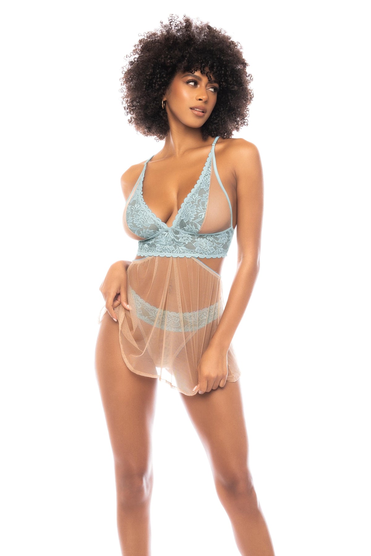 mapale Blue / S/M Sexy Light Blue Sheer Lace Halter Top w/ Thong Babydoll Lingerie SHC-7541-S/M-MA 2024 Sexy Blue Sheer Lace Halter Top Thong Babydoll Lingerie Apparel &amp; Accessories &gt; Clothing &gt; Underwear &amp; Socks &gt; Underwear