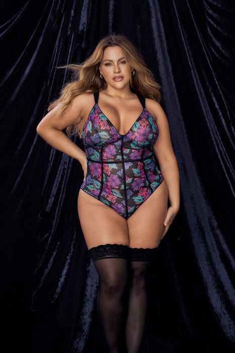 mapale Plus Size Sexy Mesh Black Dream Flower Print Bodysuit Lingerie 2023 Sexy Mesh Black Dream Flower Print Bodysuit Lingerie Apparel & Accessories > Clothing > Underwear & Socks > Underwear