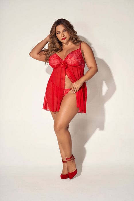 mapale Plus Size Sexy Red Sheer Mesh &amp; Lace Top w/ Thong Babydoll Lingerie (Black also Available) 2023 Sexy Red Black Sheer Mesh Lace Top Thong Babydoll Lingerie  Apparel &amp; Accessories &gt; Clothing &gt; Underwear &amp; Socks &gt; Underwear