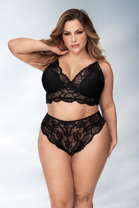 mapale S/M / Black Plus Size Sexy Black Floral Lace Top &amp; High Waisted Panty Lingerie SHC-8796X-1/2X-MA 2023 Sexy Black Floral Lace Top  High Waisted Panty Plus Size Apparel &amp; Accessories &gt; Clothing &gt; Underwear &amp; Socks &gt; Underwear