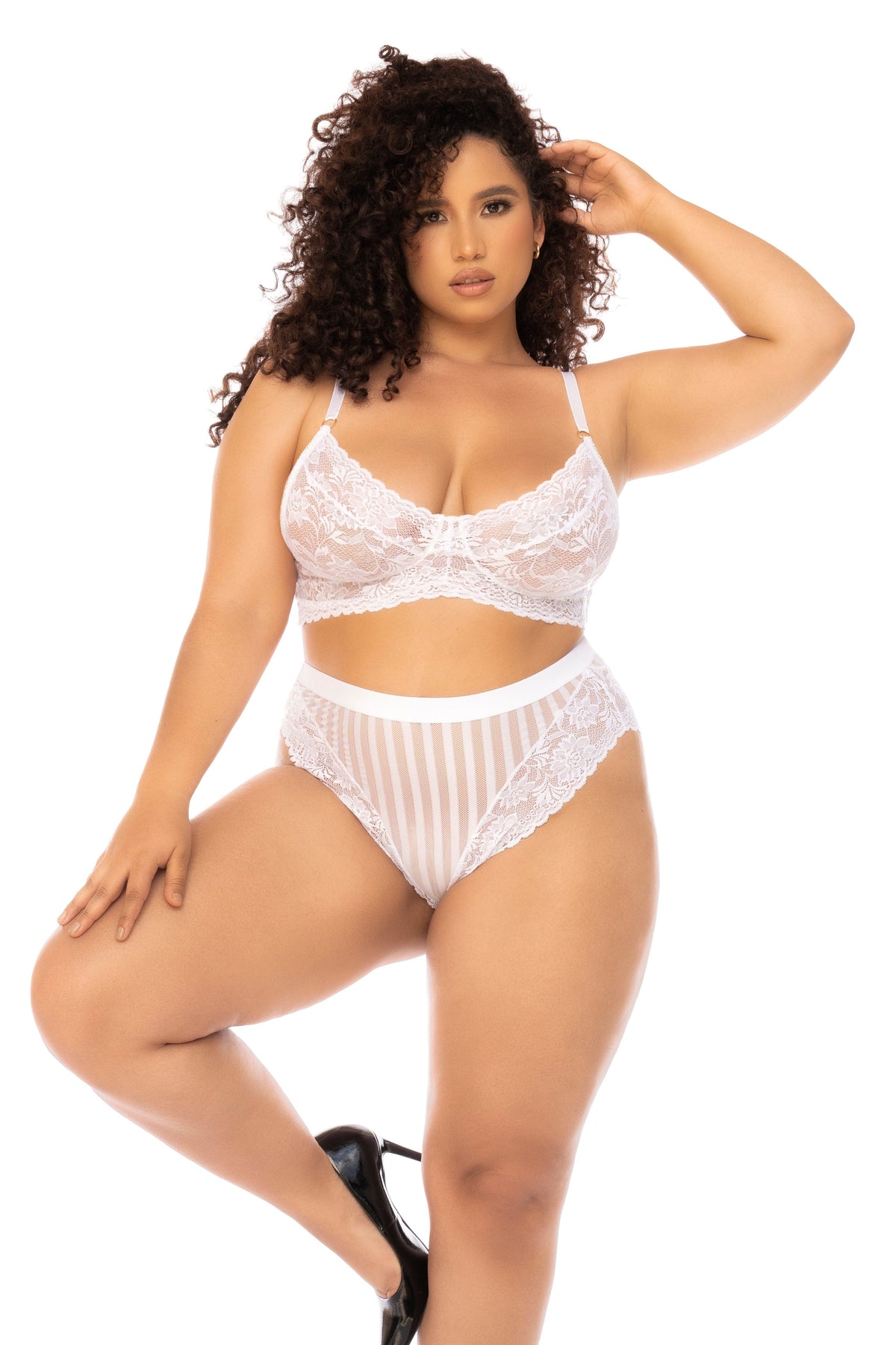 mapale White / 1/2X Plus Size Sexy White Mesh Floral Lace Bra &amp; High Waisted Panty Lingerie SHC-8842X-1/2X-MA 2024 Sexy White Mesh Floral Lace Bra Panty Lingerie Plus Size Apparel &amp; Accessories &gt; Clothing &gt; Underwear &amp; Socks &gt; Underwear