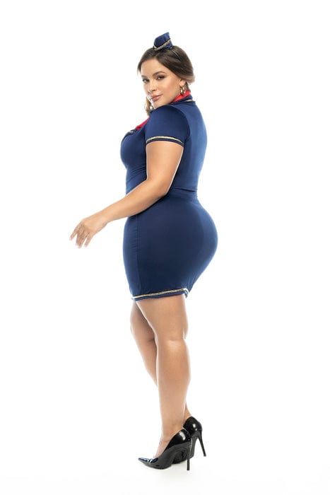 mapale Blue Sexy Stewardess Zippered Dress w/ Scarf and Headpiece 2024 Black Bodysuit Skeleton Print w/ Hoodie Dance Festival Apparel & Accessories > Costumes & Accessories > Costumes