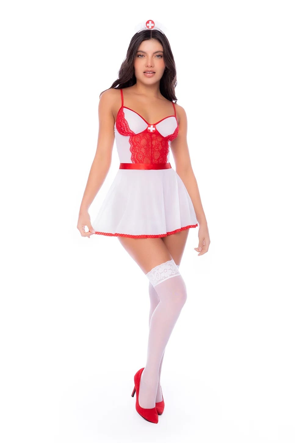 mapale S/M Sweetheart Nurse Lace Bodice, Matching Thong & Mini Skirt Halloween Cosplay Costume SHS-60083-ASHW-S/M-MA Sweetheart Nurse Lace Bodice, Thong Skirt Halloween Costume Apparel & Accessories > Costumes & Accessories > Costumes