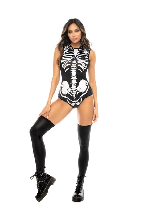 mapale Skeleton Print Bodysuit w/ Printed Hood 2024 Sexy Gloss Black Vinyl Gloves Apparel &amp; Accessories &gt; Costumes &amp; Accessories &gt; Costumes