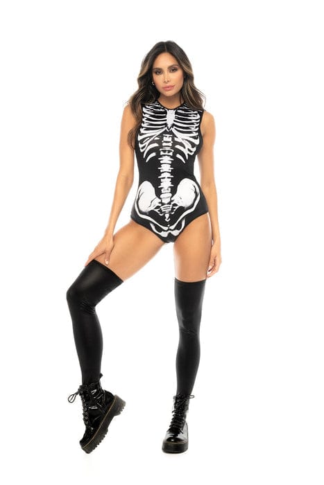 mapale Skeleton Print Bodysuit w/ Printed Hood 2024 Sexy Gloss Black Vinyl Gloves Apparel & Accessories > Costumes & Accessories > Costumes