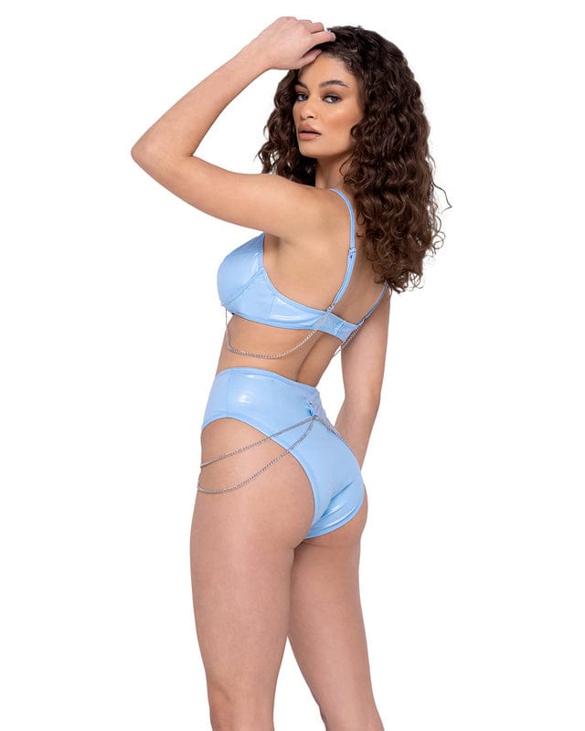 Roma Blue Chain Detail High-Waisted Zip-Up Shorts Festival Ravewear 2023 Sexy Blue Chain High-Waisted Zip-Up Shorts Ravewear Apparel &amp; Accessories &gt; Clothing &gt; One Pieces &gt; Jumpsuits &amp; Rompers