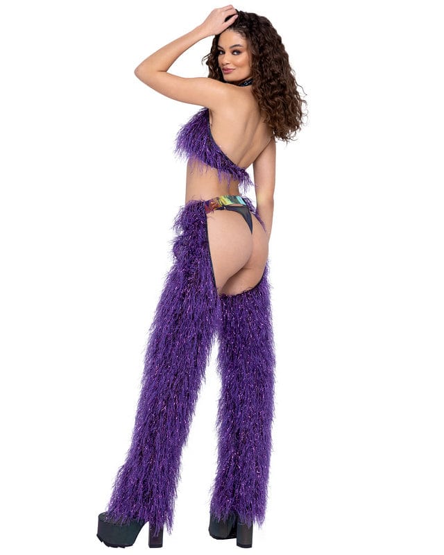 Roma Small / Purple Purple Faux-Fur Halter Neck Cropped Top Festival Ravewear 6251-PP-S 2023 Sexy Purple Faux-Fur Halter Neck Cropped Top Ravewear Apparel & Accessories > Clothing > One Pieces > Jumpsuits & Rompers