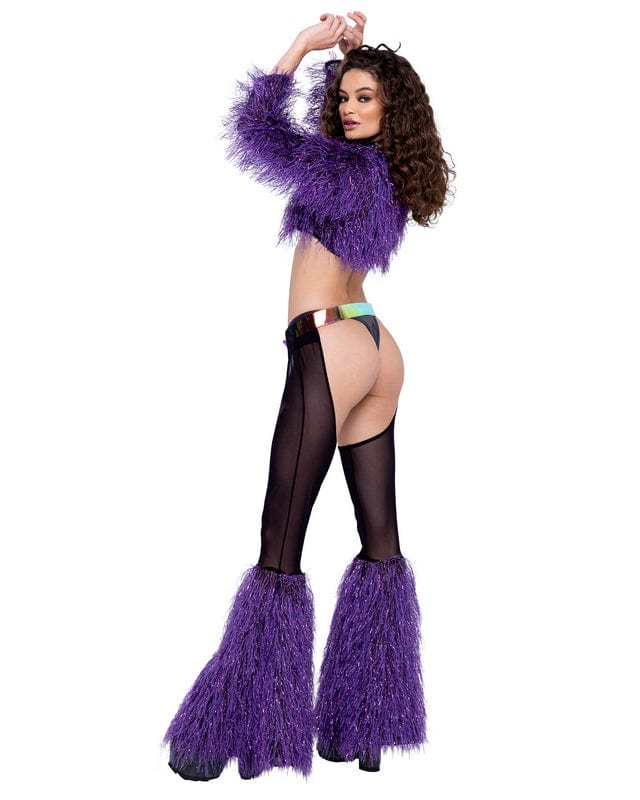 Roma Small / Purple Purple Faux-Fur Long Sleeved Cropped Top Festival Ravewear 6250-PP-S 2023 Sexy Purple Faux-Fur Long Sleeved Cropped Top Ravewear Apparel & Accessories > Clothing > One Pieces > Jumpsuits & Rompers