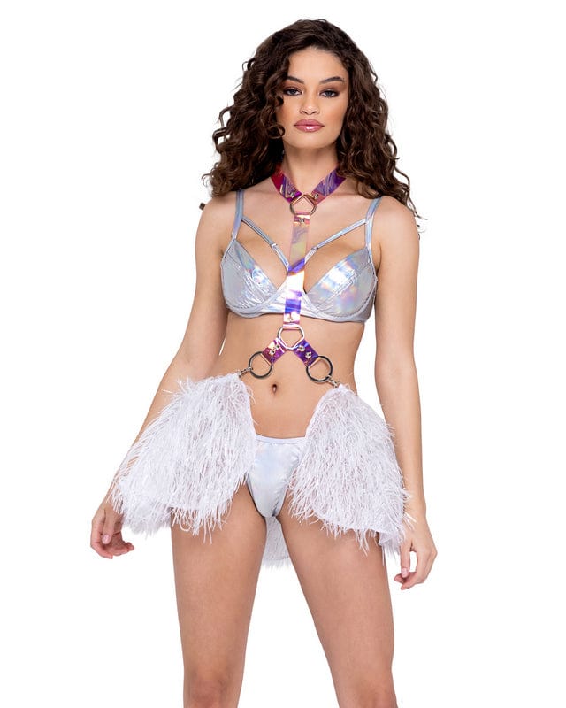 Roma S/M / White White Faux Fur w/ Harness Skirt Festival Ravewear 6241-Wht/Multi-S/M 2023 Sexy White Faux Fur Harness Skirt Festival Ravewear Apparel & Accessories > Clothing > One Pieces > Jumpsuits & Rompers