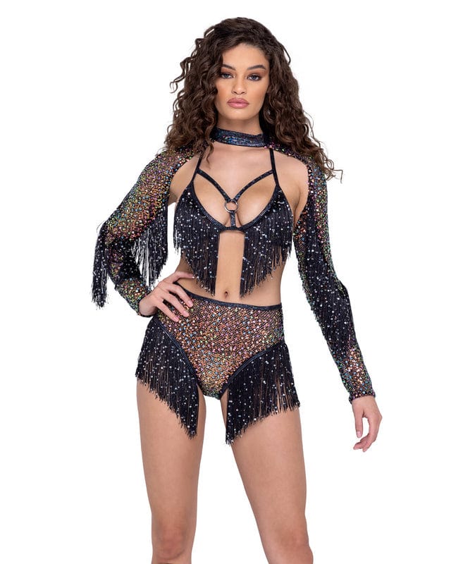 Roma Black Sequin Fishnet w/ Sequin Fringe Shrug Festival Ravewear 2023 Sexy Black Sequin Fishnet Fringe Shrug Festival Ravewear Apparel &amp; Accessories &gt; Clothing &gt; One Pieces &gt; Jumpsuits &amp; Rompers