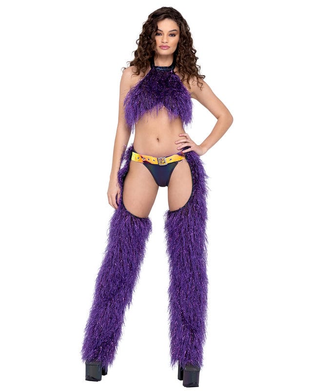 Roma Small / Purple Purple Faux-Fur Halter Neck Cropped Top Festival Ravewear 6251-PP-S 2023 Sexy Purple Faux-Fur Halter Neck Cropped Top Ravewear Apparel &amp; Accessories &gt; Clothing &gt; One Pieces &gt; Jumpsuits &amp; Rompers