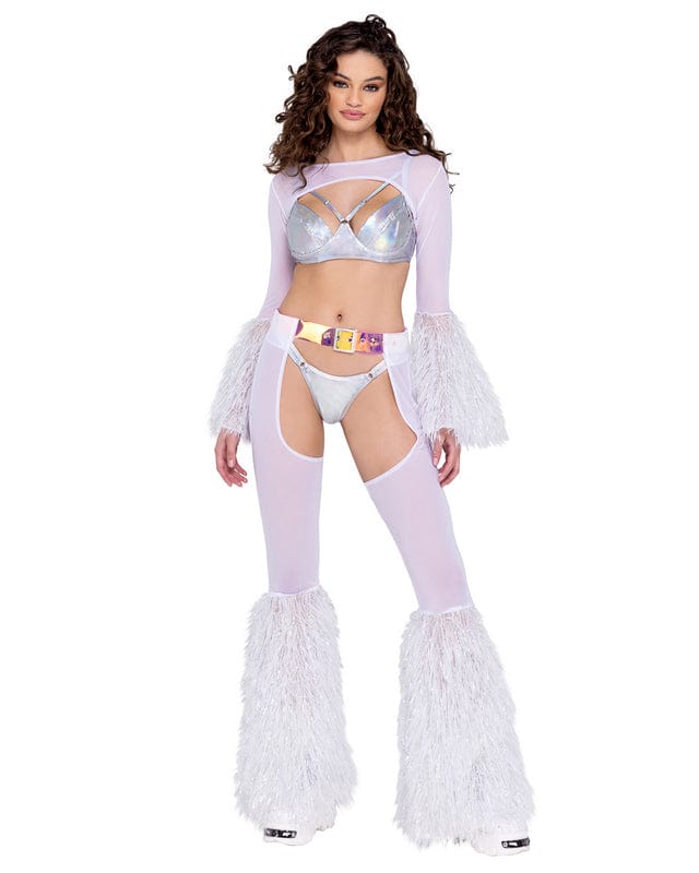 Roma Small / White White Sheer Faux Fur Bell Sleeve Shrug Festival Ravewear 6247-Wht-S 2023 White Sheer Faux Fur Bell Sleeve Shrug Festival Ravewear Apparel & Accessories > Clothing > One Pieces > Jumpsuits & Rompers