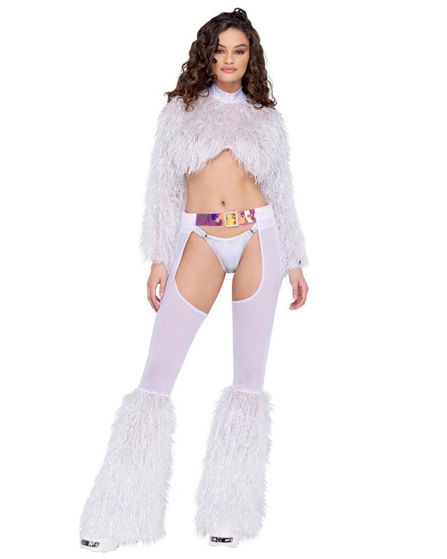 Roma White Faux-Fur Long Sleeved Cropped Top Festival Ravewear 2023 Sexy White Faux-Fur Halter Neck Cropped Top Ravewear Apparel &amp; Accessories &gt; Clothing &gt; One Pieces &gt; Jumpsuits &amp; Rompers