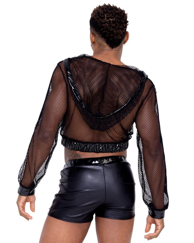 Roma Black Men’s Fishnet w/ Stud Detail Cropped Hoddie 2023 Sexy Black Men’s Fishnet Elastic Cropped Tank Top Apparel &amp; Accessories &gt; Clothing &gt; Shirts &amp; Tops