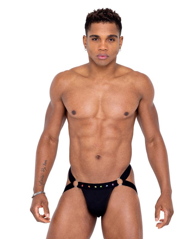 Roma Black Men’s Pride w/ Rainbow Studs Jockstrap (White Also Available) 2022 Black Men’s Pride w/ LOVE Elastic Logo Jockstrap Ravewear Apparel & Accessories > Clothing > Shirts & Tops