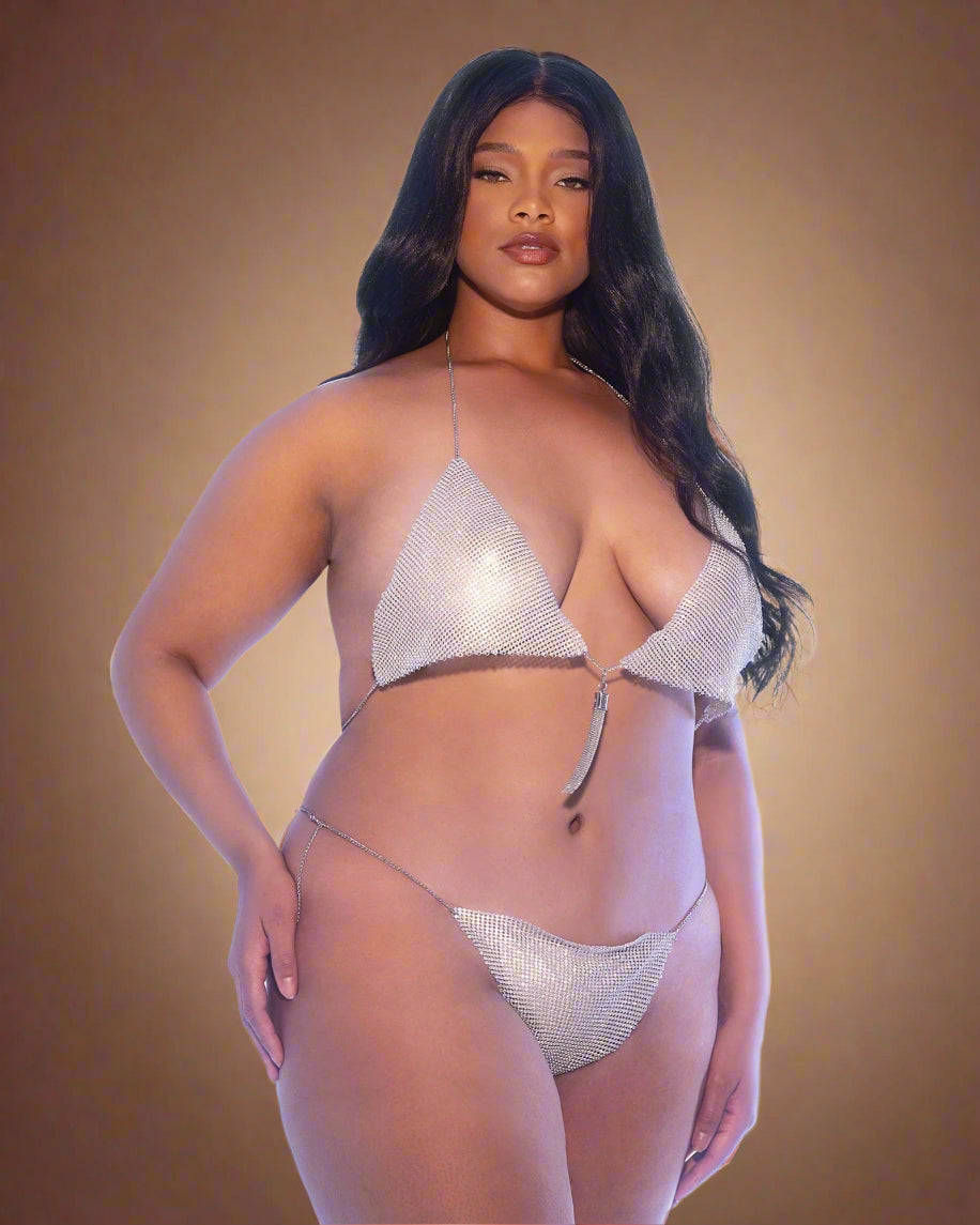Sexy 2-Piece Silver Mirrored Crystal Short Set Lingerie Sexy 2-Piece Silver Mirrored Crystal Short Set Lingerie