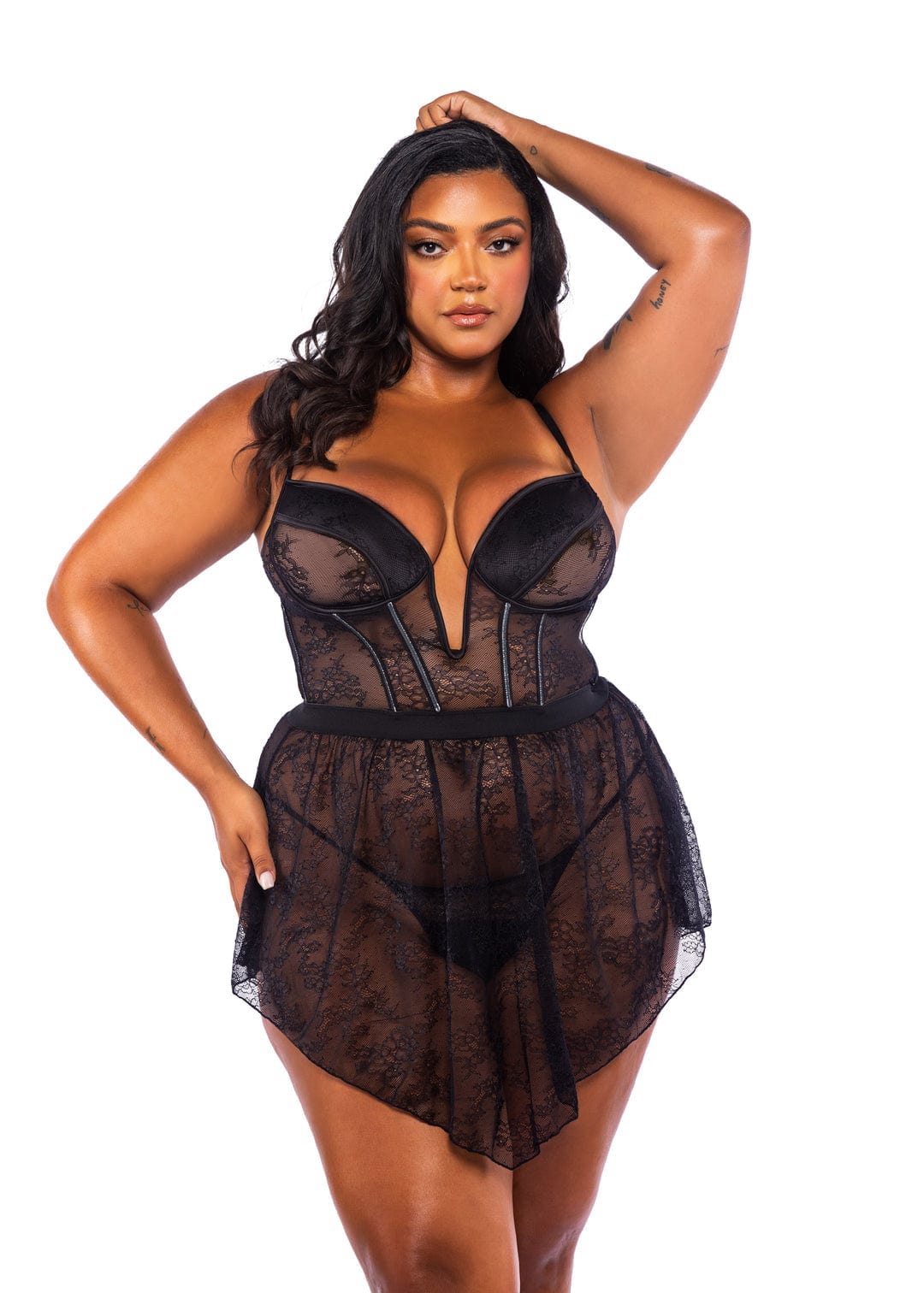 Roma Black / 1X 2 Pc Black Chantilly Lace &amp; Satin Mesh Babydoll &amp; G-string Panty Lingerie LI765Q-Blk-1X 2024 Sexy Black Lace &amp; Satin Mesh Babydoll &amp; G-string Lingerie Apparel &amp; Accessories &gt; Clothing &gt; Underwear &amp; Socks &gt; Lingerie