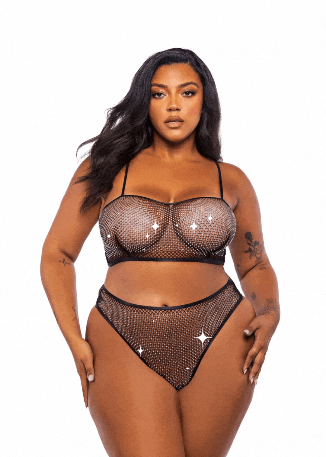 Sexy Black Rhinestone Fishnet Bralette & Panty Short Lingerie Sexy Black Rhinestone Fishnet Bralette & Panty Short Lingerie