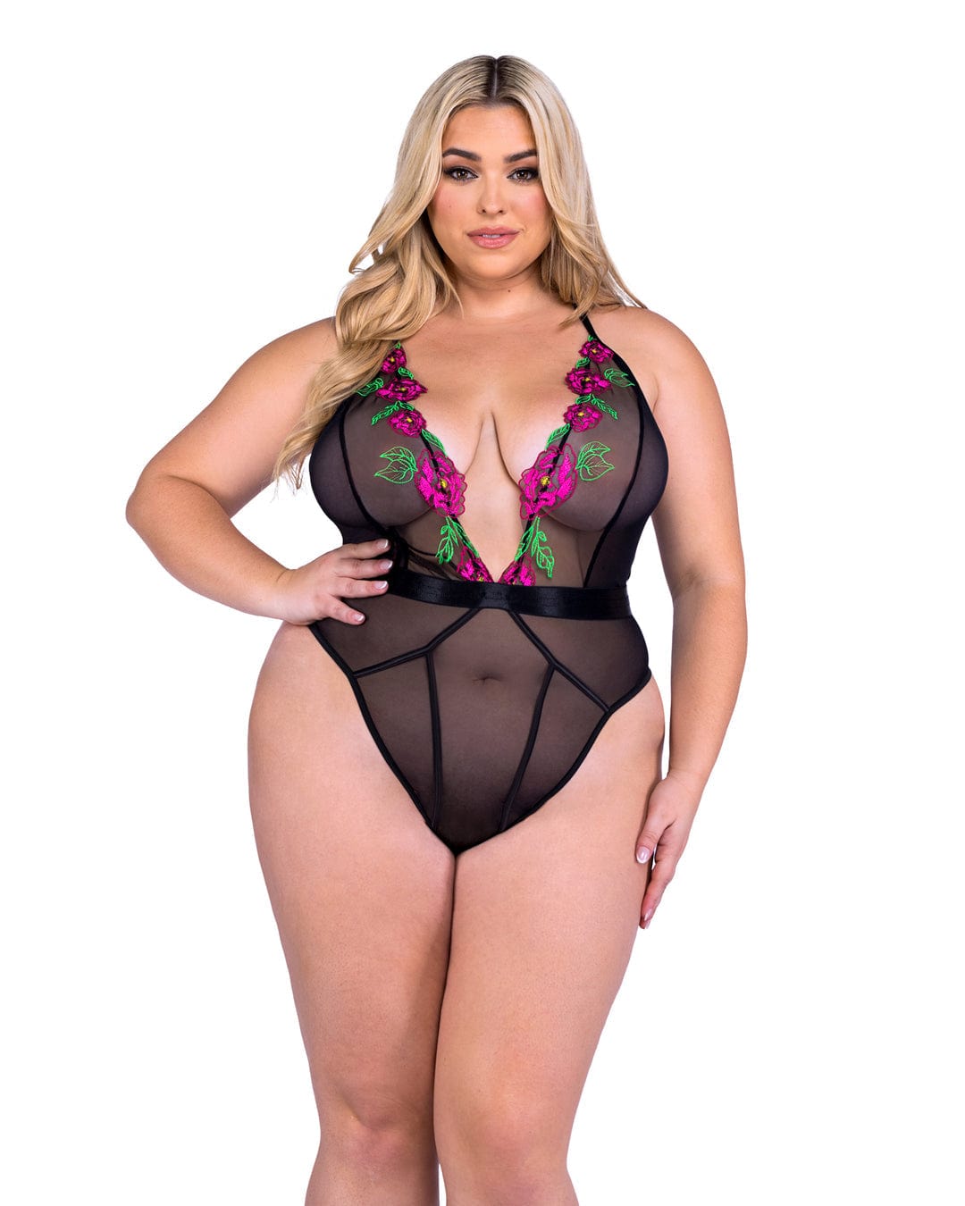 Roma Black / 1X Black Peony Paradise Halter &amp; Thong Teddy Lingerie (Plus Size Available) LI681Q-Blk/Multi-1X Sexy Black Peony Paradise Halter &amp; Thong Teddy Lingerie  Apparel &amp; Accessories &gt; Clothing &gt; Underwear &amp; Socks &gt; Lingerie