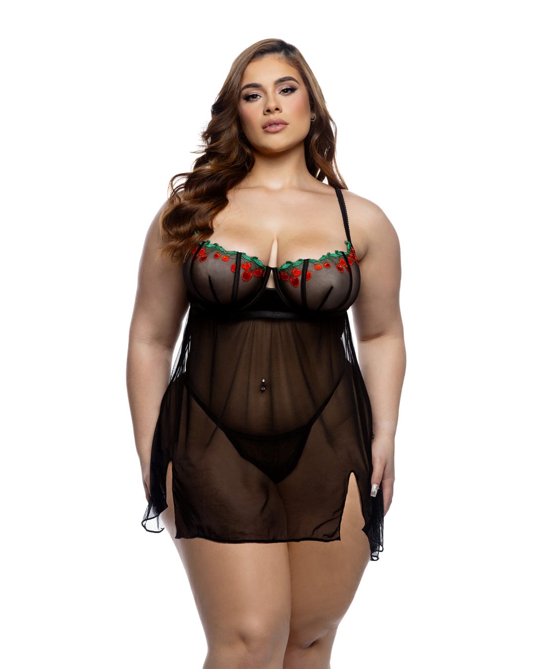 Roma Black Cherry Lace & Mesh Balconette Cup Babydoll & G-string Thong Panty Lingerie (Plus Size Available) Black Lace Mesh Balconette Babydoll & G-string Panty Lingerie Apparel & Accessories > Clothing > Underwear & Socks > Lingerie