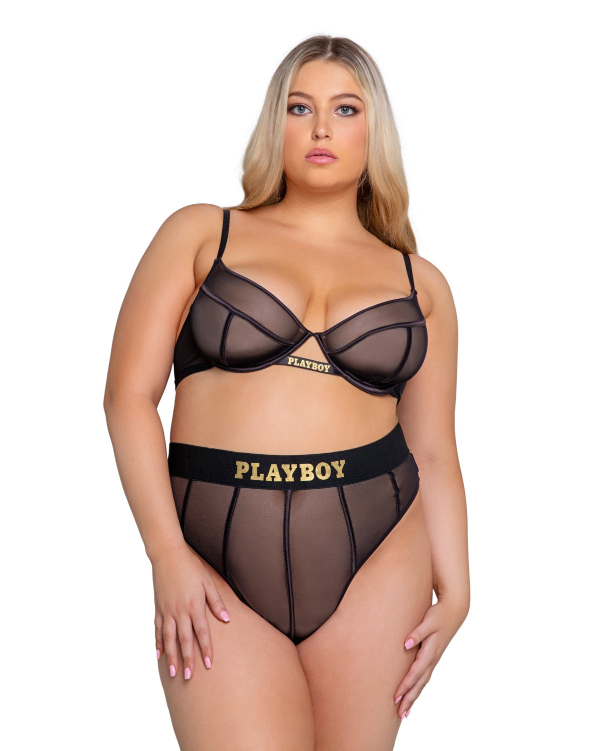 Roma Black Mesh Satin Playboy Cage Underwire Top &amp; High Waisted Thong Set (Plus Size Available) 2024 Sexy Red Mesh Satin Playboy Cage Underwire Thong Lingerie  Apparel &amp; Accessories &gt; Clothing &gt; Underwear &amp; Socks &gt; Lingerie