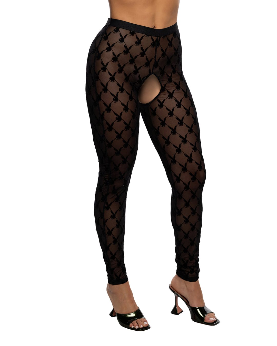 Roma Black / One Size Black Playboy Bunny Burnout Sheer Mesh High-Waisted Keyhole Stockings PBLI223-BLK-OS Black Playboy Bunny Sheer Mesh High-Waisted Keyhole Stockings Apparel & Accessories > Clothing > Underwear & Socks > Lingerie