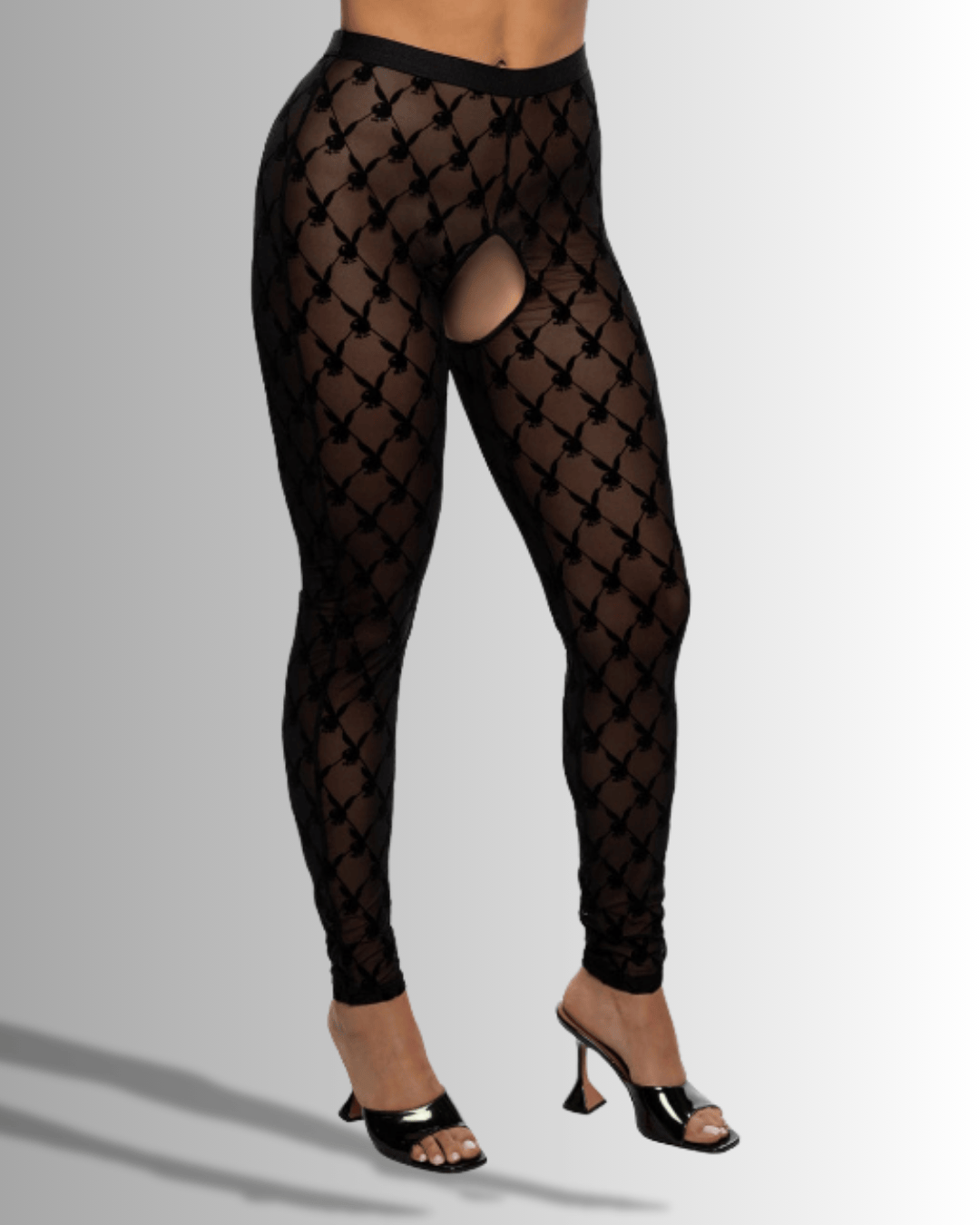 Roma Black / One Size Black Playboy Bunny Burnout Sheer Mesh High-Waisted Keyhole Stockings PBLI223-BLK-OS Black Playboy Bunny Sheer Mesh High-Waisted Keyhole Stockings Apparel & Accessories > Clothing > Underwear & Socks > Lingerie