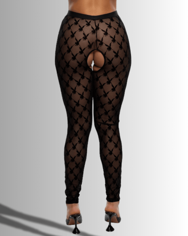 Roma Black / One Size Black Playboy Bunny Burnout Sheer Mesh High-Waisted Keyhole Stockings PBLI223-BLK-OS Black Playboy Bunny Sheer Mesh High-Waisted Keyhole Stockings Apparel & Accessories > Clothing > Underwear & Socks > Lingerie