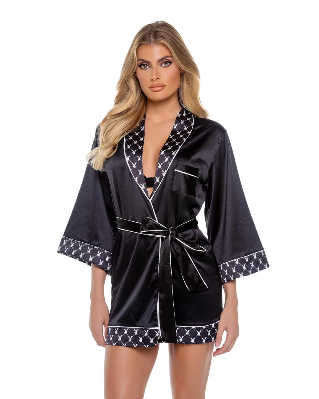 Roma Black / One Size Playboy Bunny Black Smoke Lounge Robe Lingerie (Plus Size Available) PBLI150-Blk/Wht-O/S 2024 Sexy Playboy Bunny Black Smoke Lounge Robe Lingerie Apparel &amp; Accessories &gt; Clothing &gt; Underwear &amp; Socks &gt; Lingerie