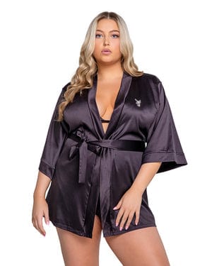 Roma Black Satin Playboy Sparkling Bunny Robe Lingerie (Plus Size Available) 2023 Sexy Satin White Forever Yours Robe Lingerie Apparel &amp; Accessories &gt; Clothing &gt; Underwear &amp; Socks &gt; Lingerie