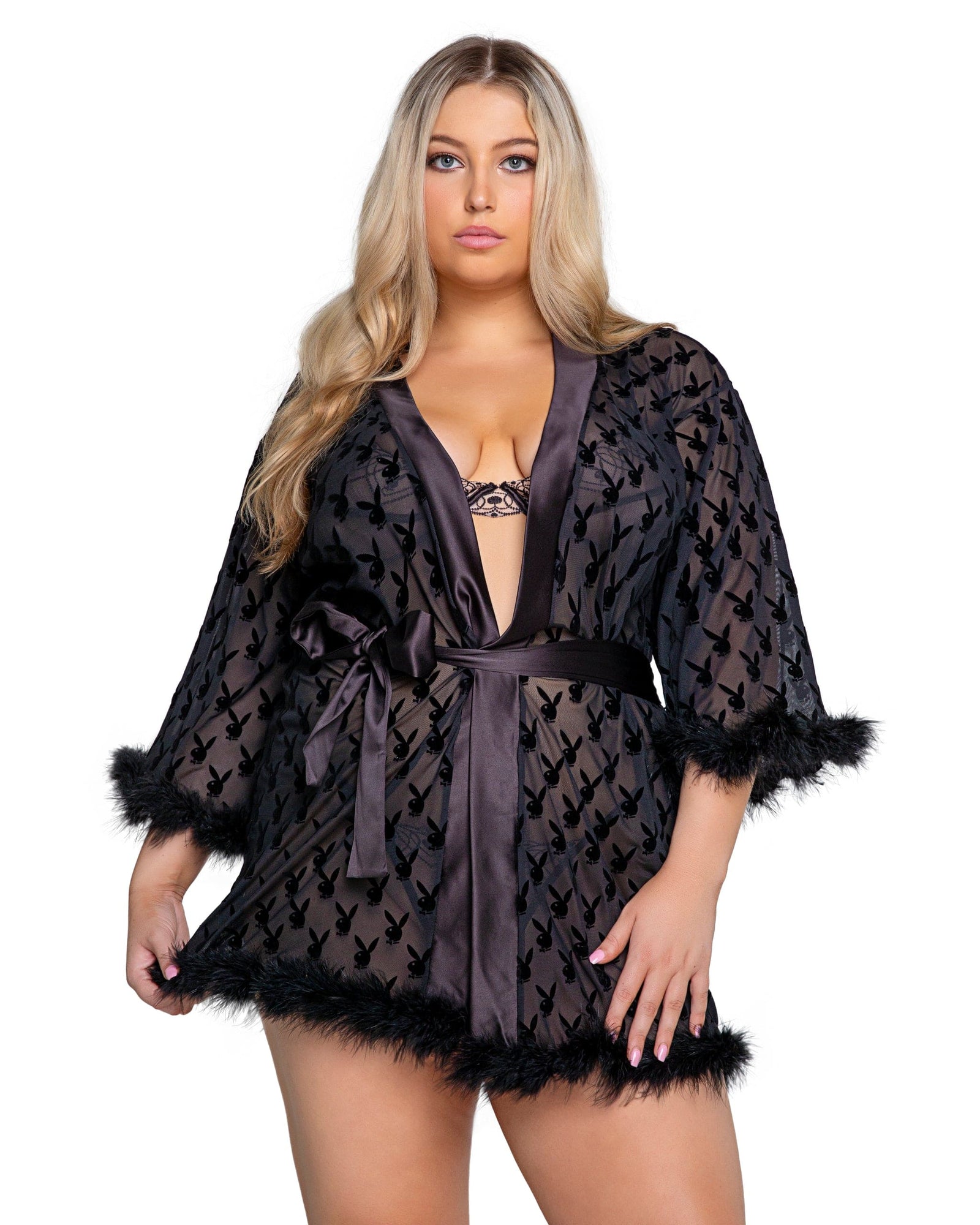 Roma Black Sheer Mesh Playboy Bunny Noir Robe Lingerie (Plus Size Available) 2024 Sexy Black Sheer Mesh Playboy Bunny Noir Robe Lingerie Apparel & Accessories > Clothing > Underwear & Socks > Lingerie