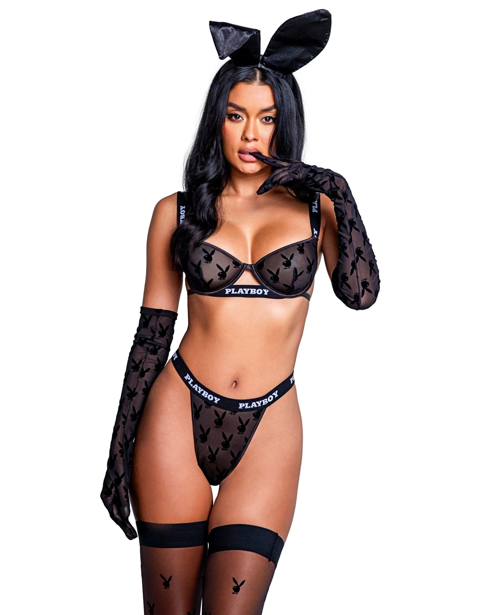Roma Black Mesh Playboy Noir Underwire Bra & High Waisted Thong Set 2024 Sexy Black Mesh Playboy Noir Bra Thong Lingerie Apparel & Accessories > Clothing > Underwear & Socks > Lingerie