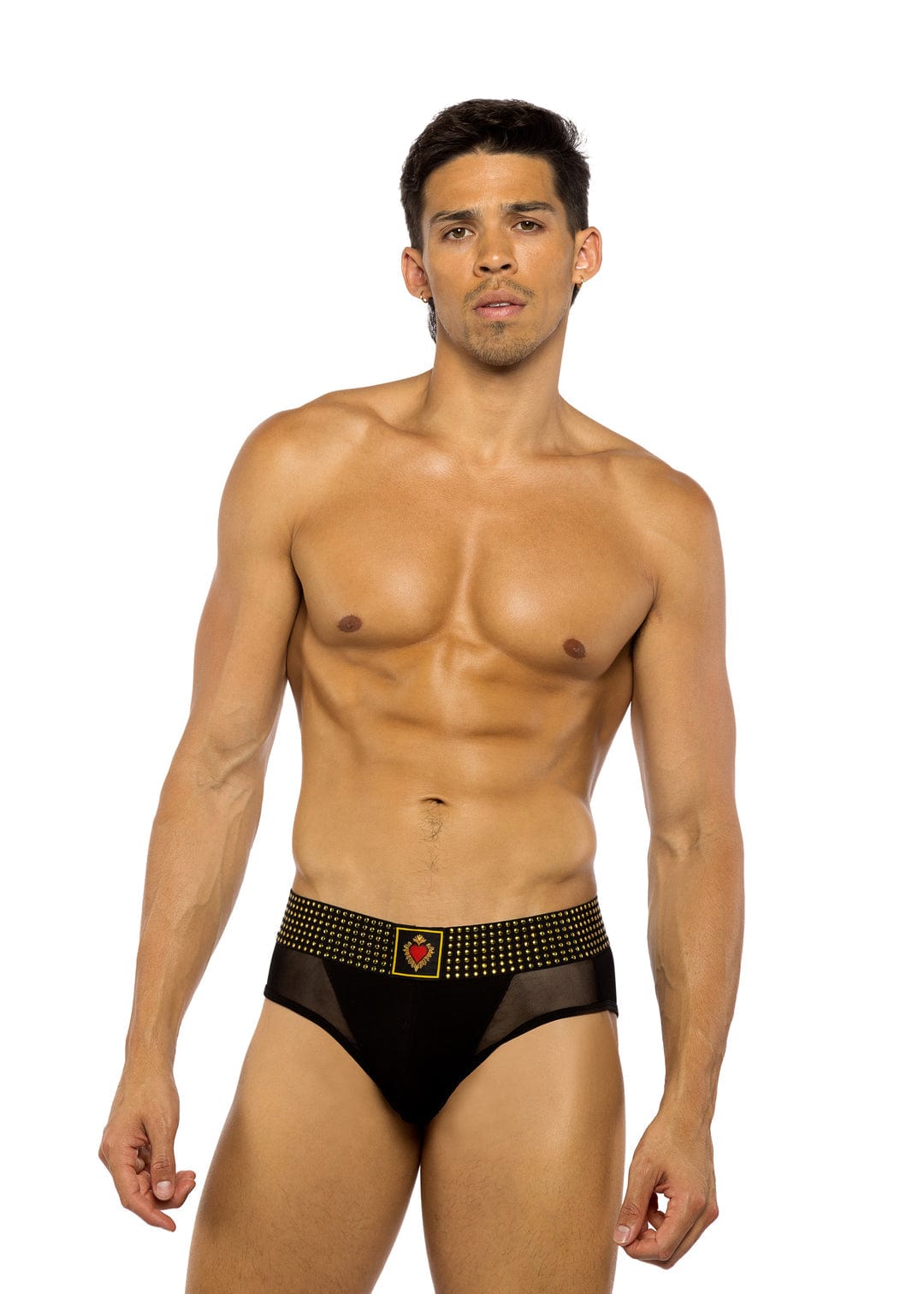 Roma Black / Small Black Sacred Heart w/ Stud Elastic Briefs Men Lingerie LI777-Blk-S 2024 Sexy Black Sacred Heart w/ Stud Elastic Briefs Men Lingerie Apparel &amp; Accessories &gt; Clothing &gt; Underwear &amp; Socks &gt; Lingerie