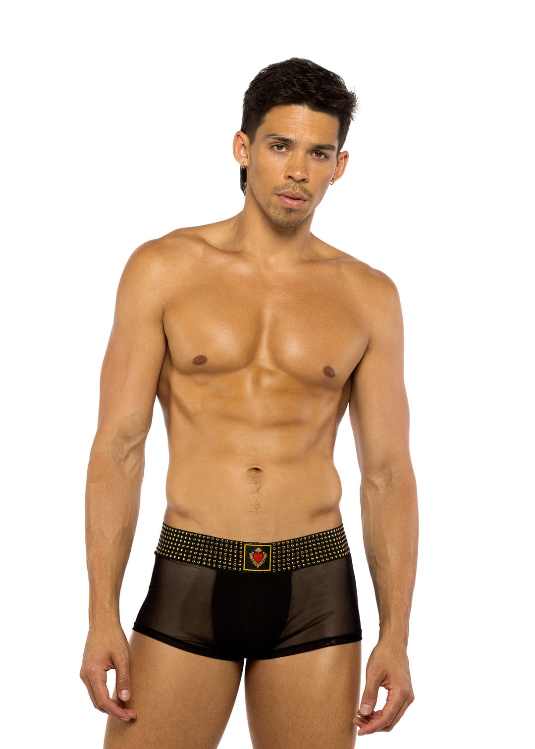 Roma Black / Small Black Sacred Heart w/ Stud Elastic Men Trunks Lingerie LI781-Blk-S 2024 Sexy Black Sacred Heart w/ Stud Elastic Men Trunks Lingerie Apparel & Accessories > Clothing > Underwear & Socks > Lingerie