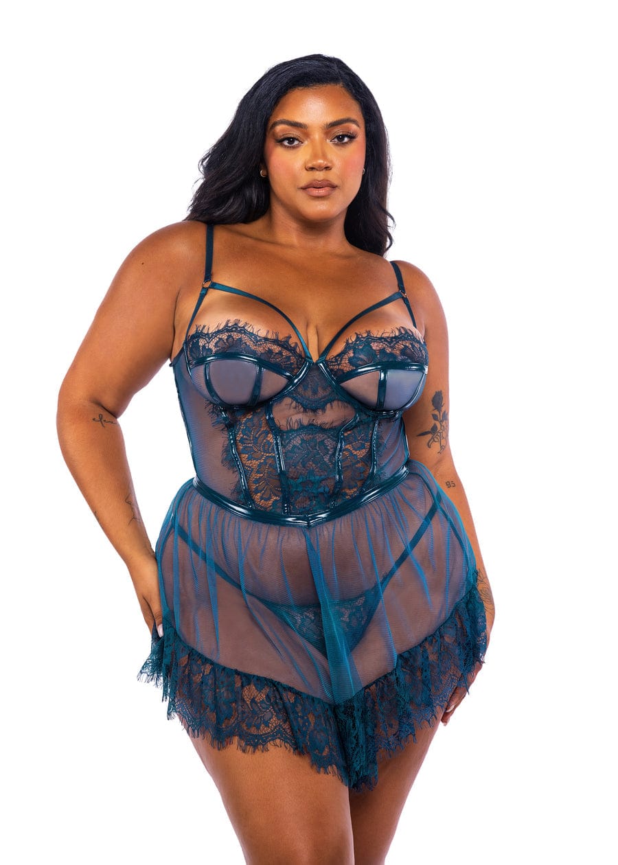 Roma Blue / 1X 2 Pc Blue Scalloped Eyelash Lace Babydoll &amp; G-string Panty Lingerie LI707Q-Teal-1X 2024 Sexy Blue Eyelash Lace Babydoll &amp; G-string Panty Lingerie Apparel &amp; Accessories &gt; Clothing &gt; Underwear &amp; Socks &gt; Lingerie